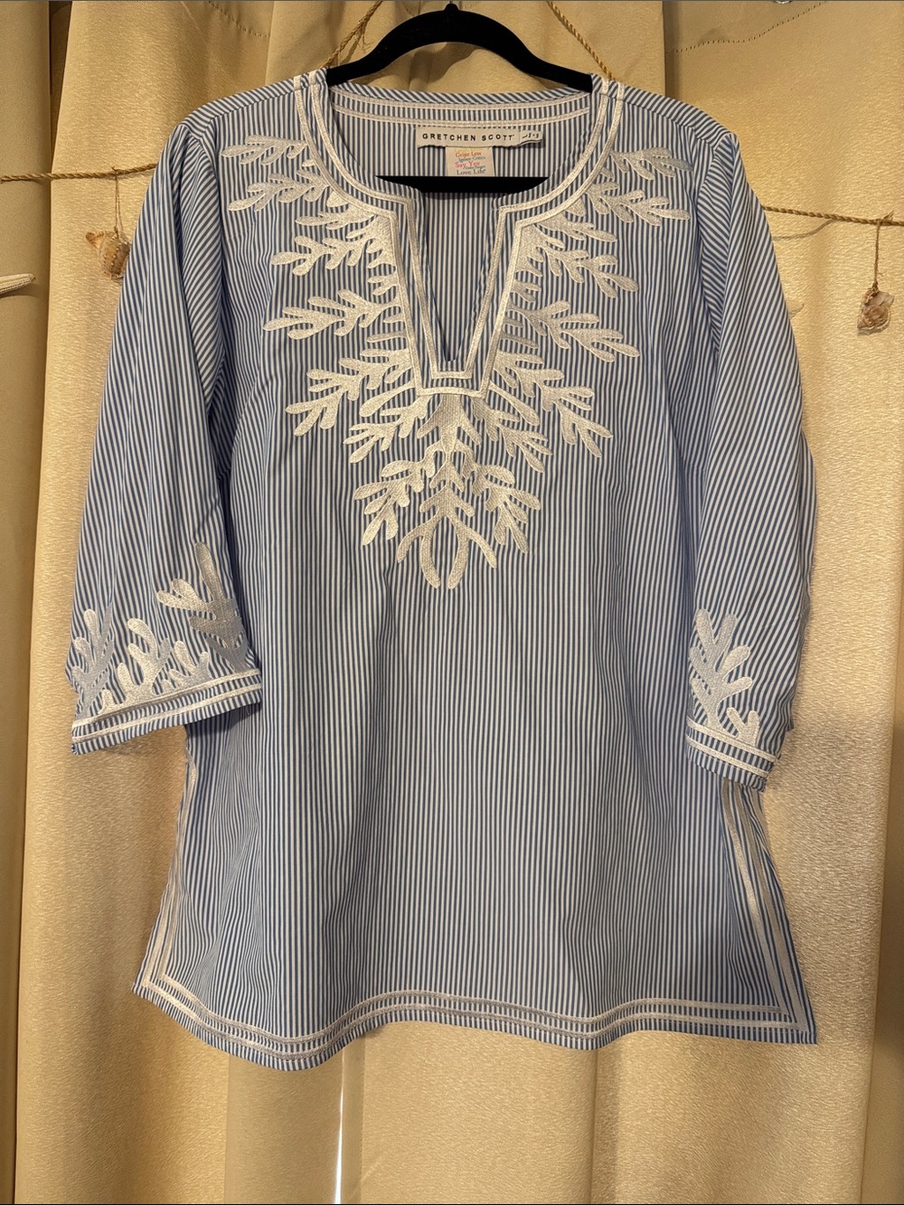 Gretchen Scott Designs Light Blue and White Embroidered Tunic